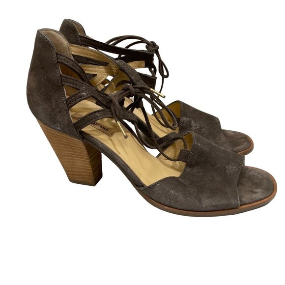 Paul Green Suede Open Toe 3" Heels size UK 5/US 7 UK Front Tie Brown Shoes - Picture 8 of 10